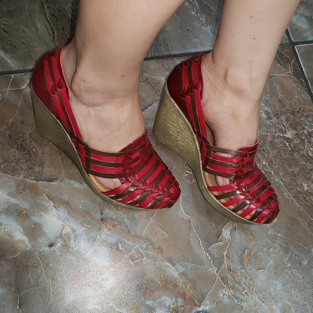 Leather mexican wedges